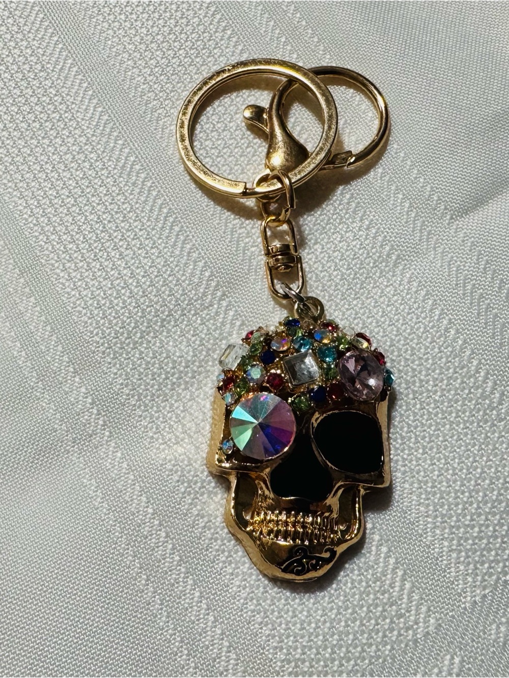 New Gold Skull Keychain/Purse Charm with Multicolor Crystals